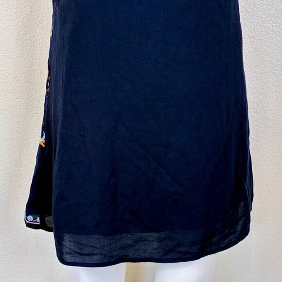 Anthropologie Skies Are Blue Mini Dress XS Embroidered Floral Navy Tassel Boho - Picture 8 of 15